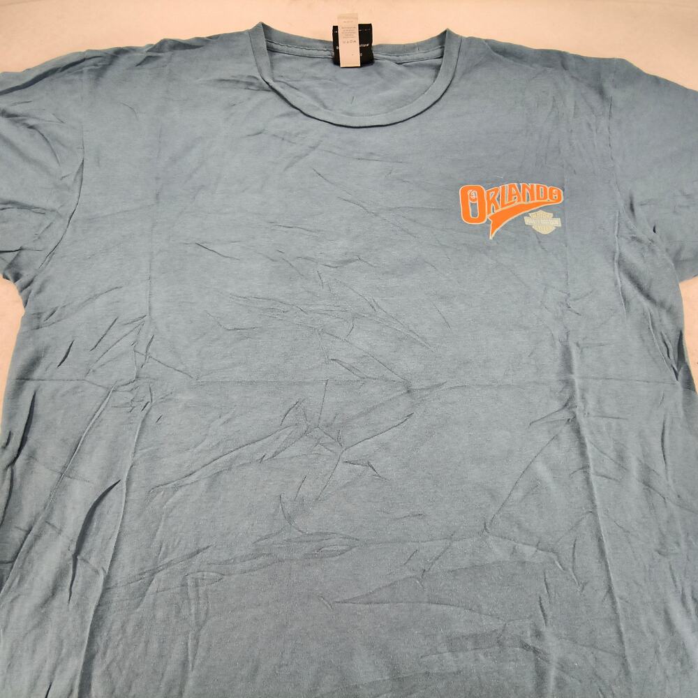 Harley Davidson Orlando Casual Short Sleeve Graphic Shirt Mens Size Large L Blue